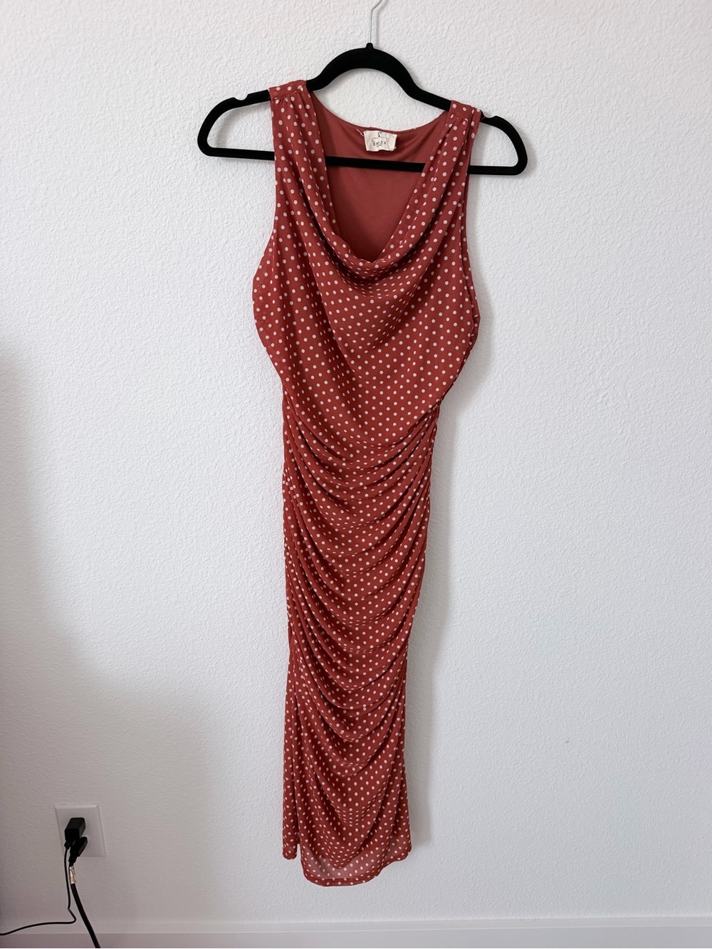 Rust Polka Dot Cowl Neck Midi Dress